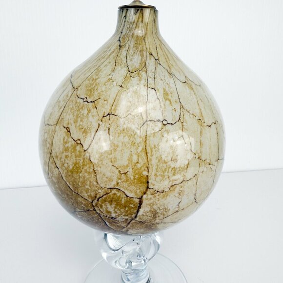 KROSNO Poland VTG Jozefina Hand Blown Art Glass Marble Beige Snail Stem Oil Lamp - Picture 4 of 14